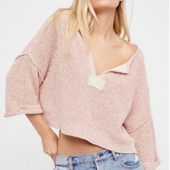 Free People Sweaters - Free People Daybreak Sweater Cropped Knit Boho Top Mauve Peach Pink size XS